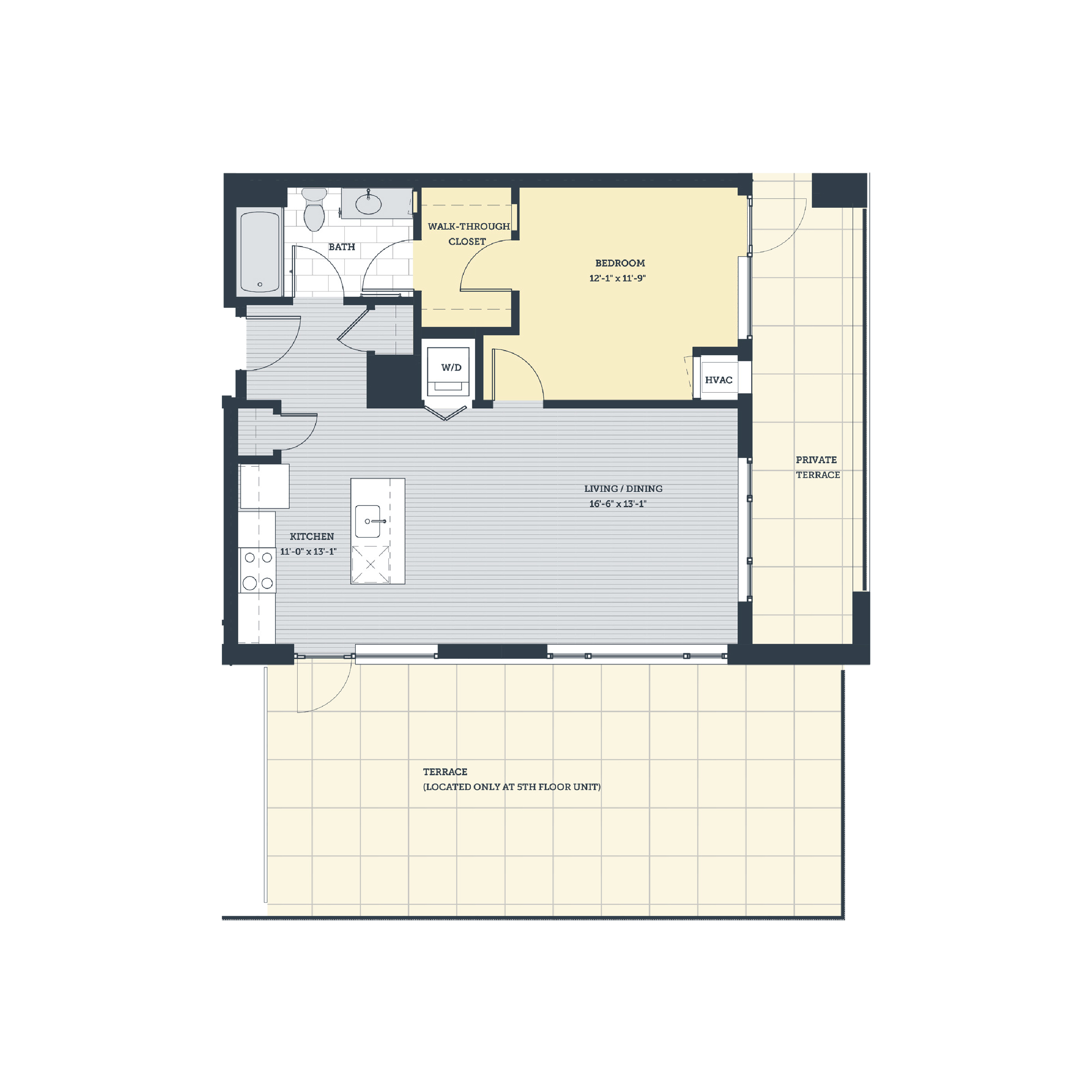 Floor plan for 1 bed, 1 bath, 766 sqft